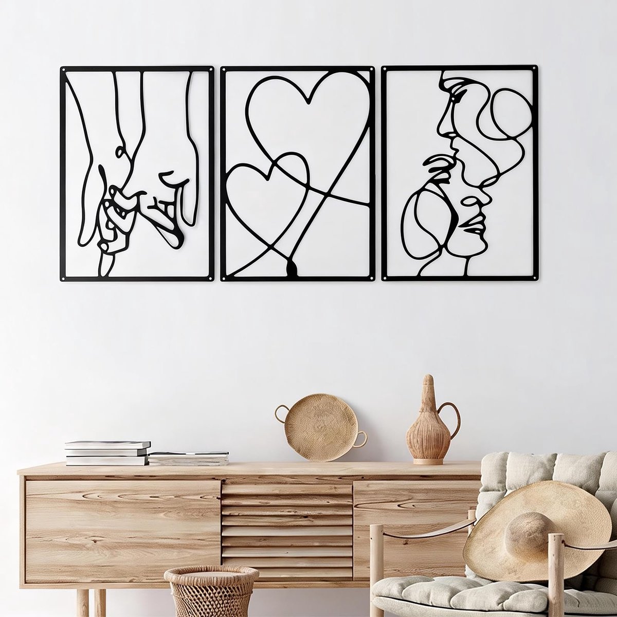 Wanddecoratie Set - 3 Stuks - Minimalistisch Design - Zwart