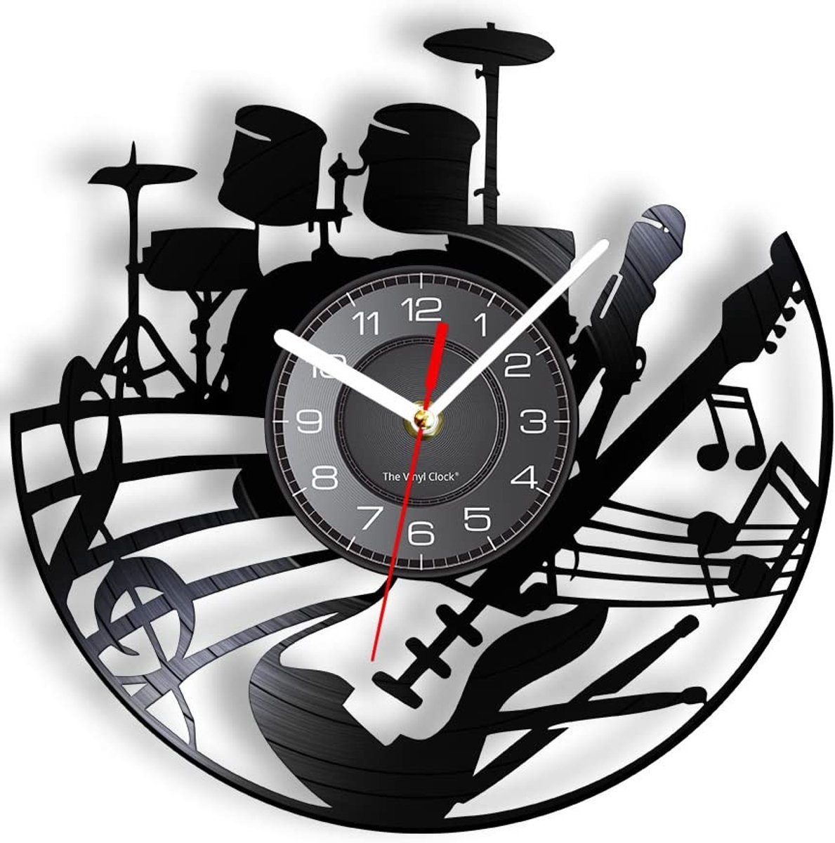 Vinyl Wandklok in Gitaar en Drum Kit Vorm - Stil en Modern