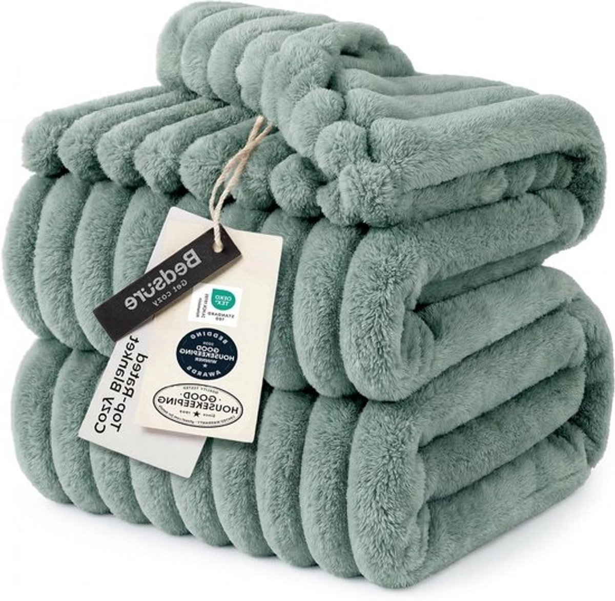 Fleece Deken - Plaid Sprei - Gezelligheid Thuis - Gestreept Flanel Design - 213 x 228 cm - Saliegroen