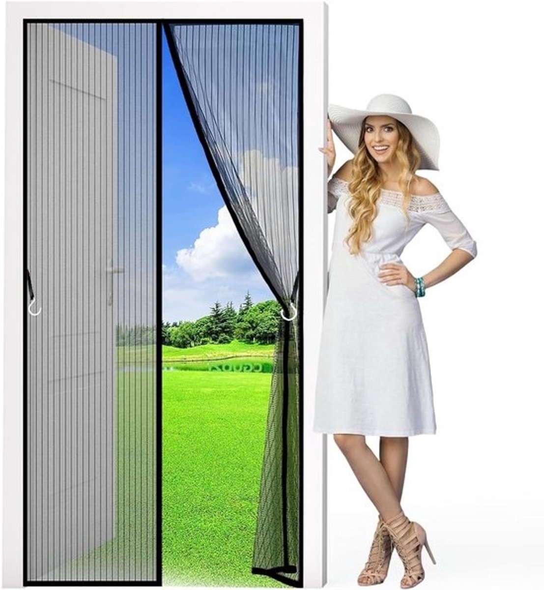 Magnetische Hordeur - Vliegendeur Insectenhor - Buitenhouden Insecten - Zonder Boren te Monteren - 255 x 295 cm - Zwart