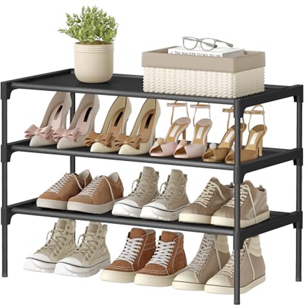 Schoenenrek 3 Lagen, Ruimtebesparende Schoenenopberger 62 x 30 x 54 cm, Metalen Frame, Voor Hal, Entree en Garderobe