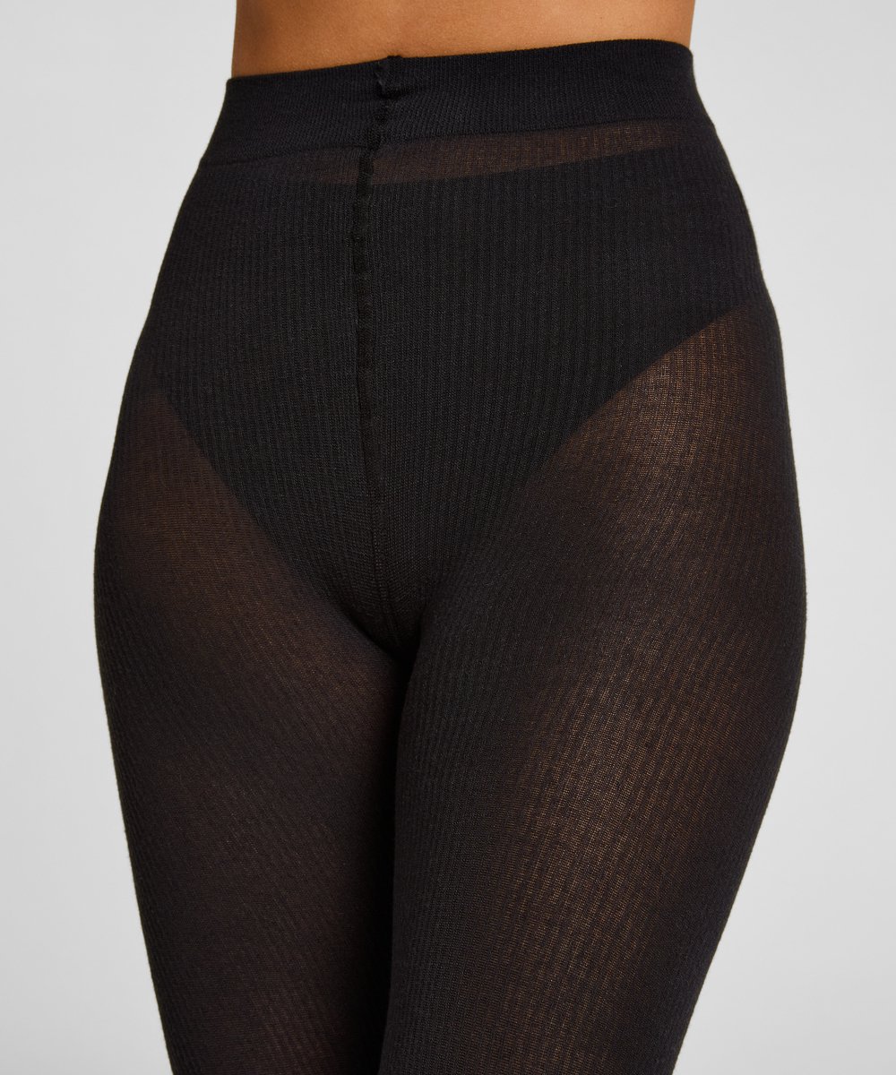 Hunkemöller Geribbelde Panty Cashmere Blend Zwart