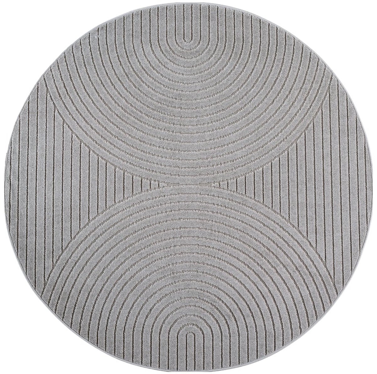 Dutch XXL Rond Japandi Vloerkleed | Tapijt | Nova | Bogen | Zilver | 120x120 cm