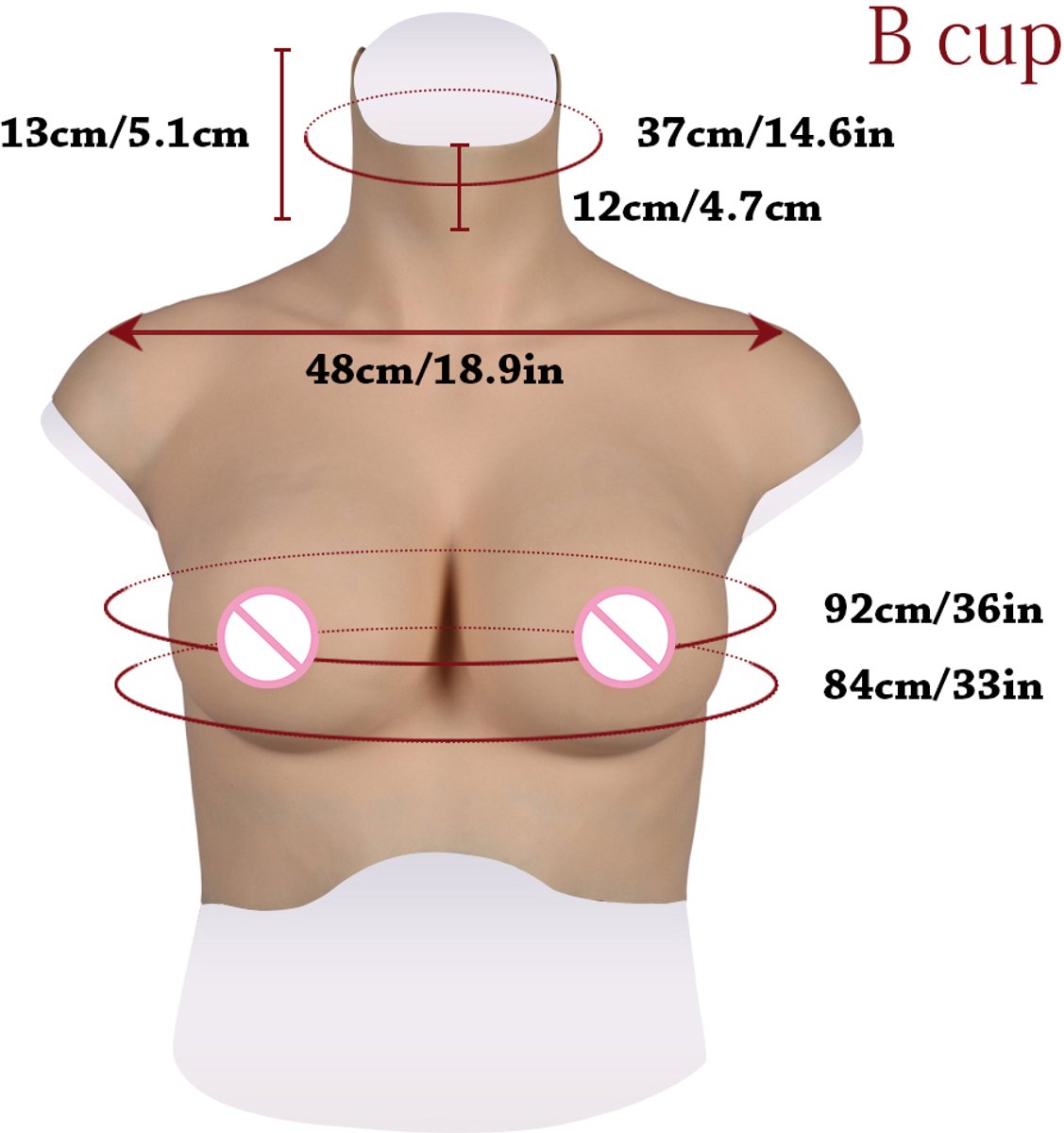 Siliconen Borsten- plus size L XL Borstprothese-Nep borsten- B cup- Cosplay- Travestie-Transgender-Crossdresser-Travestiet-100% siliconen-Breastplate- Oil Free- Non sticky-