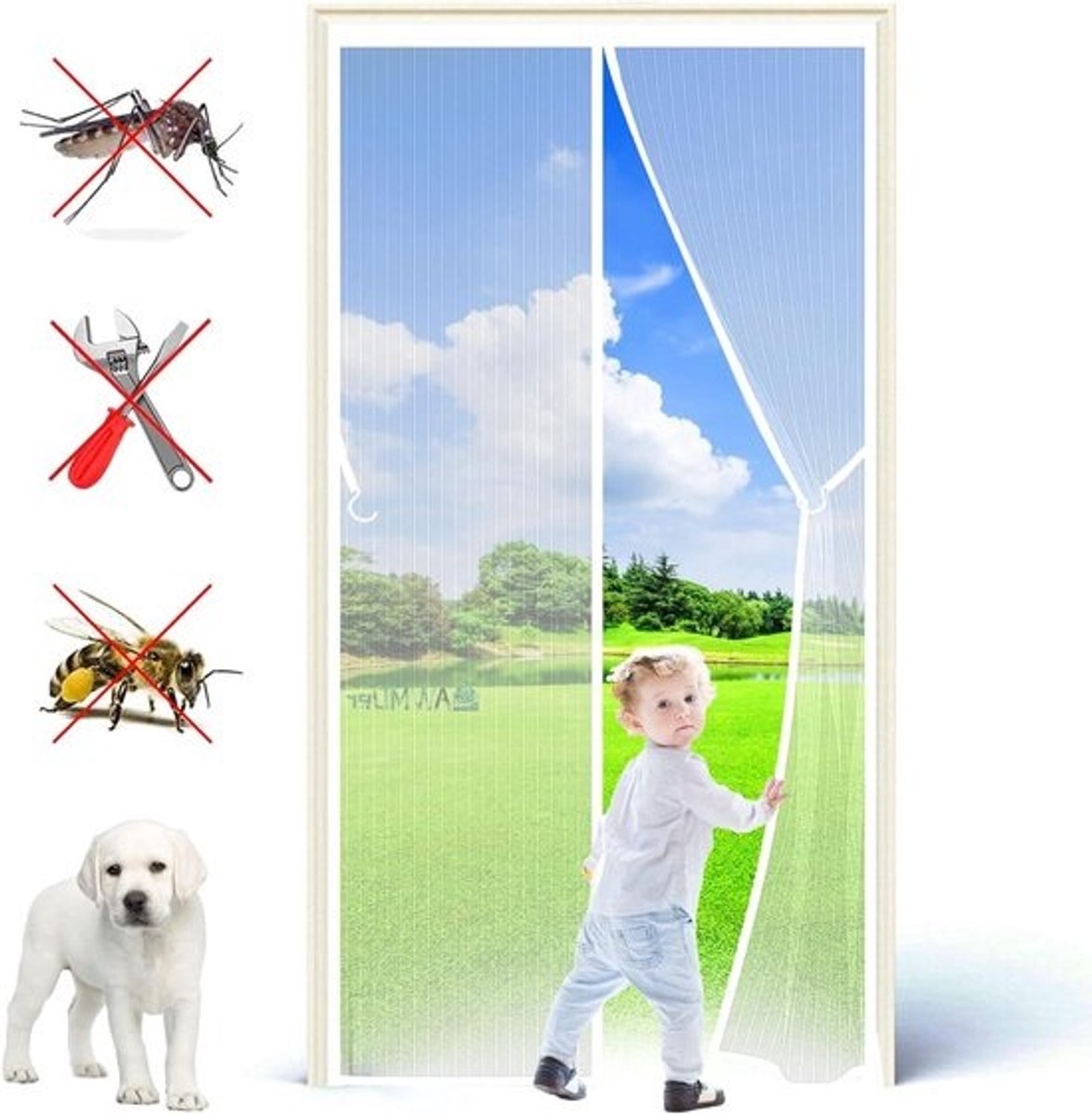 Magnetische Hordeur - Vliegendeur Gordijn - Insecten Buiten Houden - Automatische Sluiting - 95x205 cm - Wit