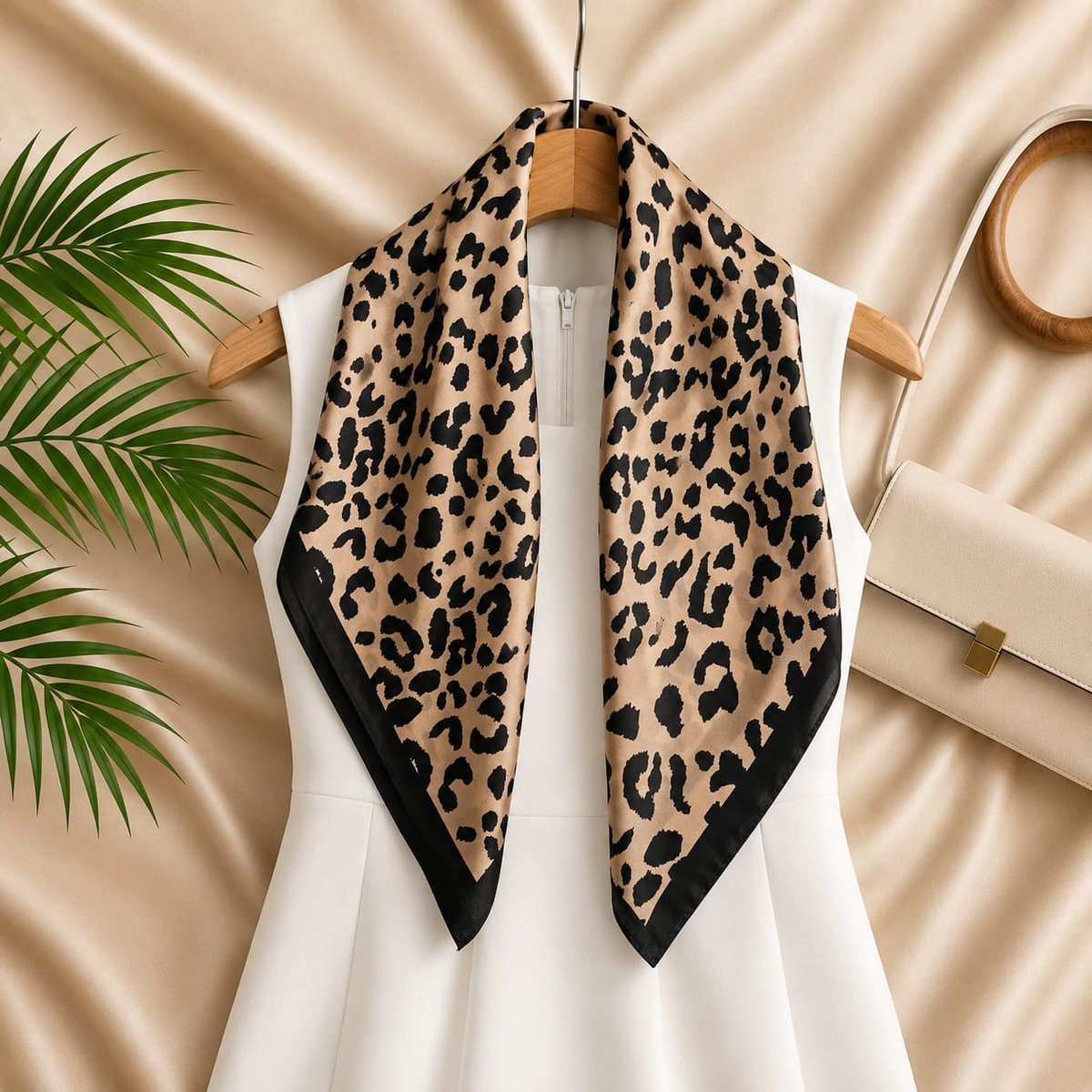Zijde Vierkante sjaal beige luipaard print|Deels silk 70x70 CM Youhomy accessoires neksjaaltje | Satijn Hoofdsjaal | Stewardess Sjaaltje| Cadeau Moederdag cadeau| Valentijnsdag cadeau| Sinterklaas cadeau| Kerstcadeau