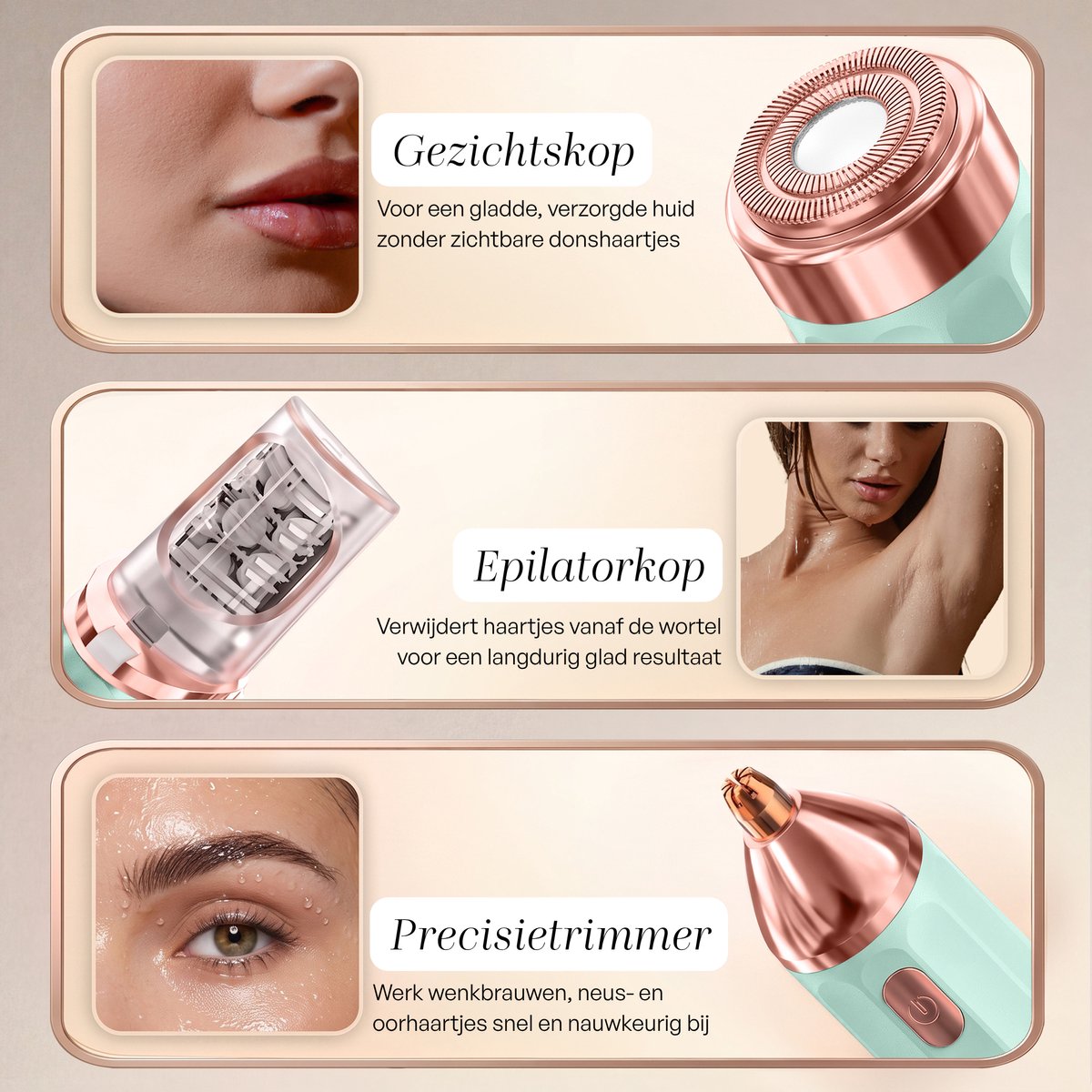 Sansbeauté 3 in 1 Epilator voor Vrouwen PocketPRO met Travel Bag - Epileerapparaat Dames - Epilator - Gezichtsepilator Vrouw - Gezichtsontharing Dames - Epilator Gezicht - Epilator Dames - Gezichtsepilator dames - Oplaadbaar - Groen thumbnail 2