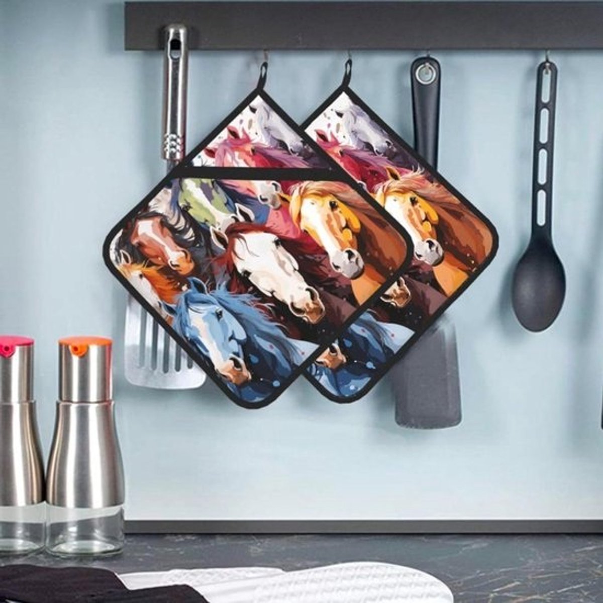 Pannenlappen met zak - Ovenwanten Onderzetters - Koken en bakken - Hittebestendig polyester - 20 x 205 cm - Zwart