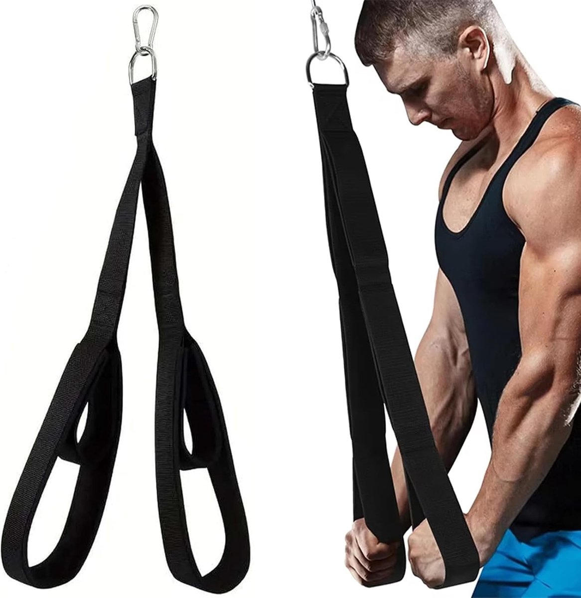 Tricepstouw voor krachttraining met bevestigingskarabijnhaak - Ideaal voor thuistraining, fitnessaccessoires en spieropbouw