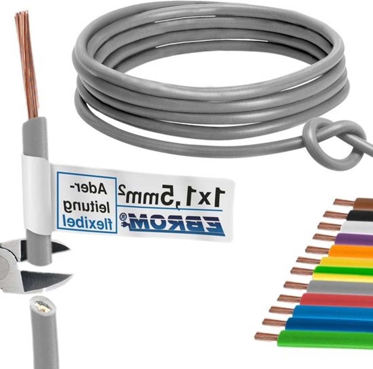 Aderleiding PVC Kabel - Flexibele Stroomkabel - Interne Bedrading - Meerdere Fijne Draden - 15 mm2 - Grijs