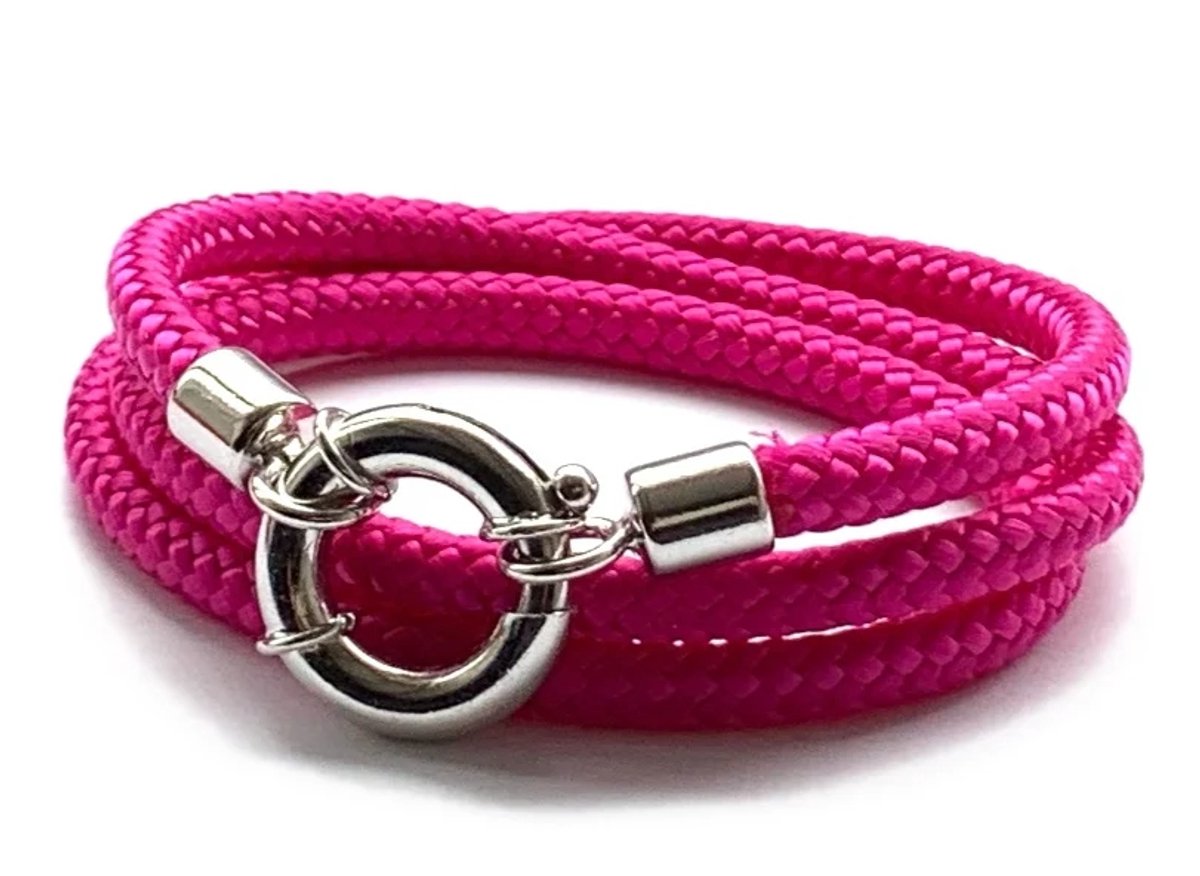 NIEUW! Jolla - dames wikkelarmband - zilver - touw - Classic Rope - Fuchsia