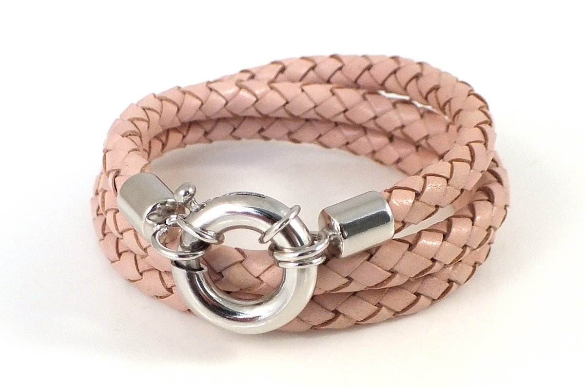 NIEUW! Jolla - dames wikkelarmband - zilver - gevlochten - leer - Classic Summer Wrap - Roze