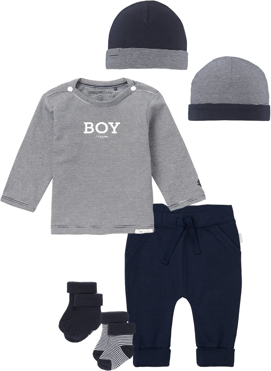 Noppies - kledingset - 5delig - Navy - Broek Naupli - Shirt Mewman - Muts - 2 paar sokjes - Maat 44