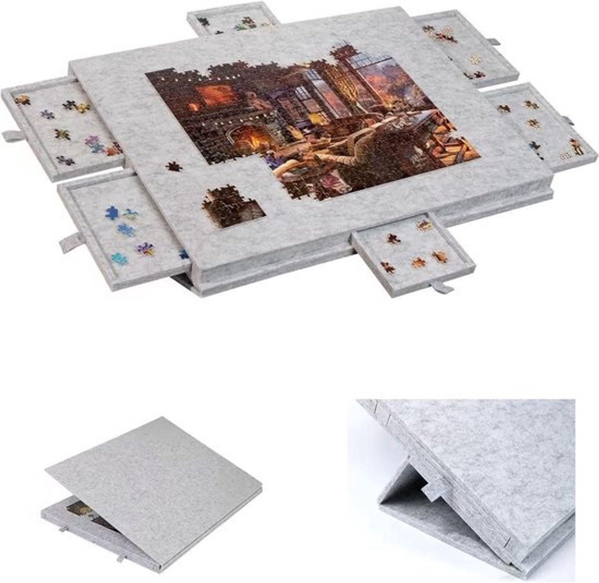 Puzzelbord met Standaard - Puzzeltafel Vilt - Puzzels Maken - Kantelbaar en Verstelbaar - 90 x 65 cm - Grijs