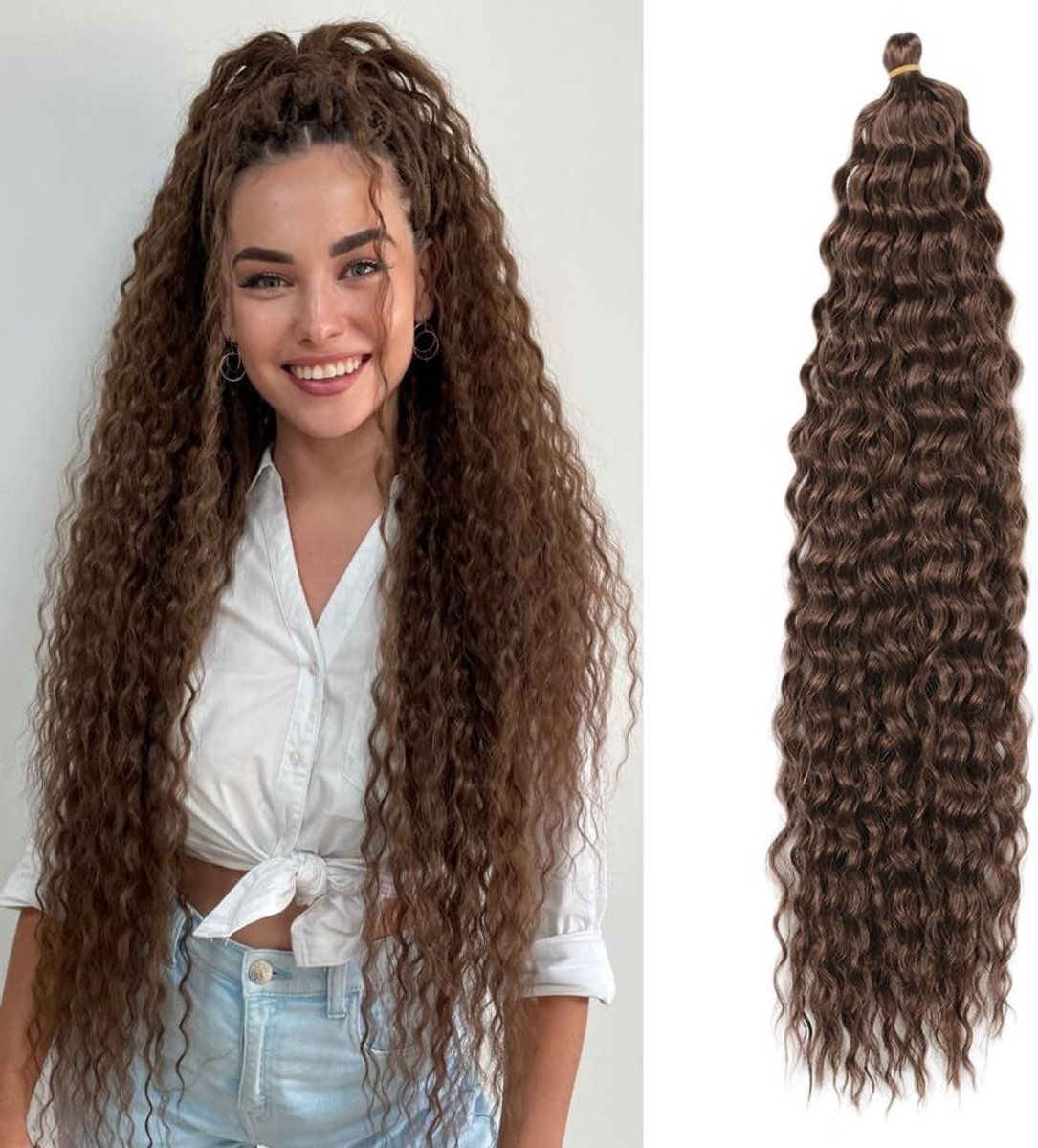 22 Inch 6 Packs Diepe Twist Haakhaar met Oceaan Golf en Krullen - Bohemian Haakvlechten en Diepe Golf Haarbundels voor Vrouwen en Meisjes