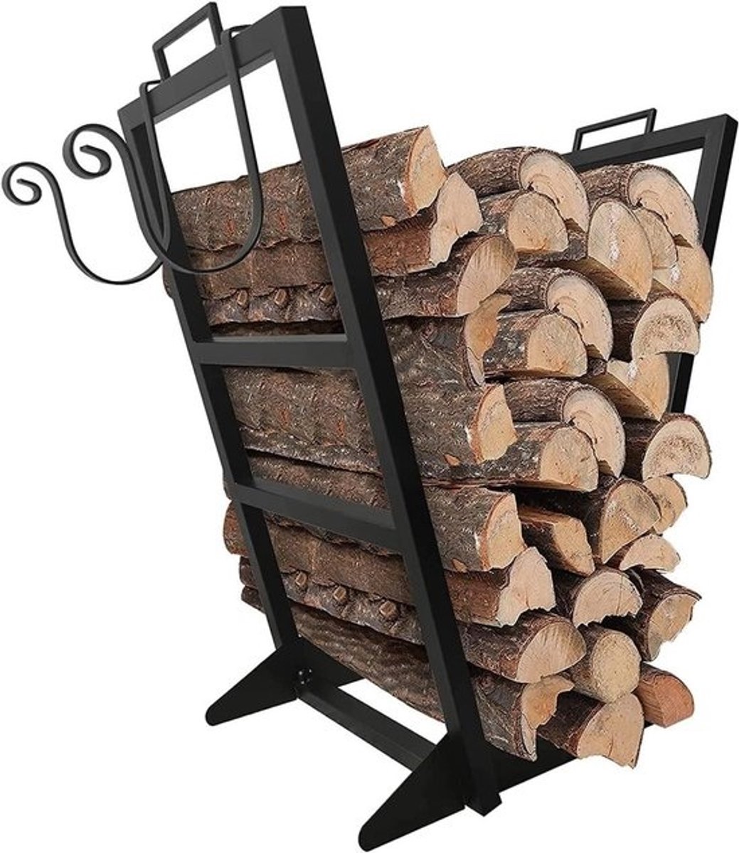 Houtopslag Rek - Brandhouthouder Metaal - Haardhout Opslag - Zware Stalen Constructie - 46x37x56 cm - Zwart