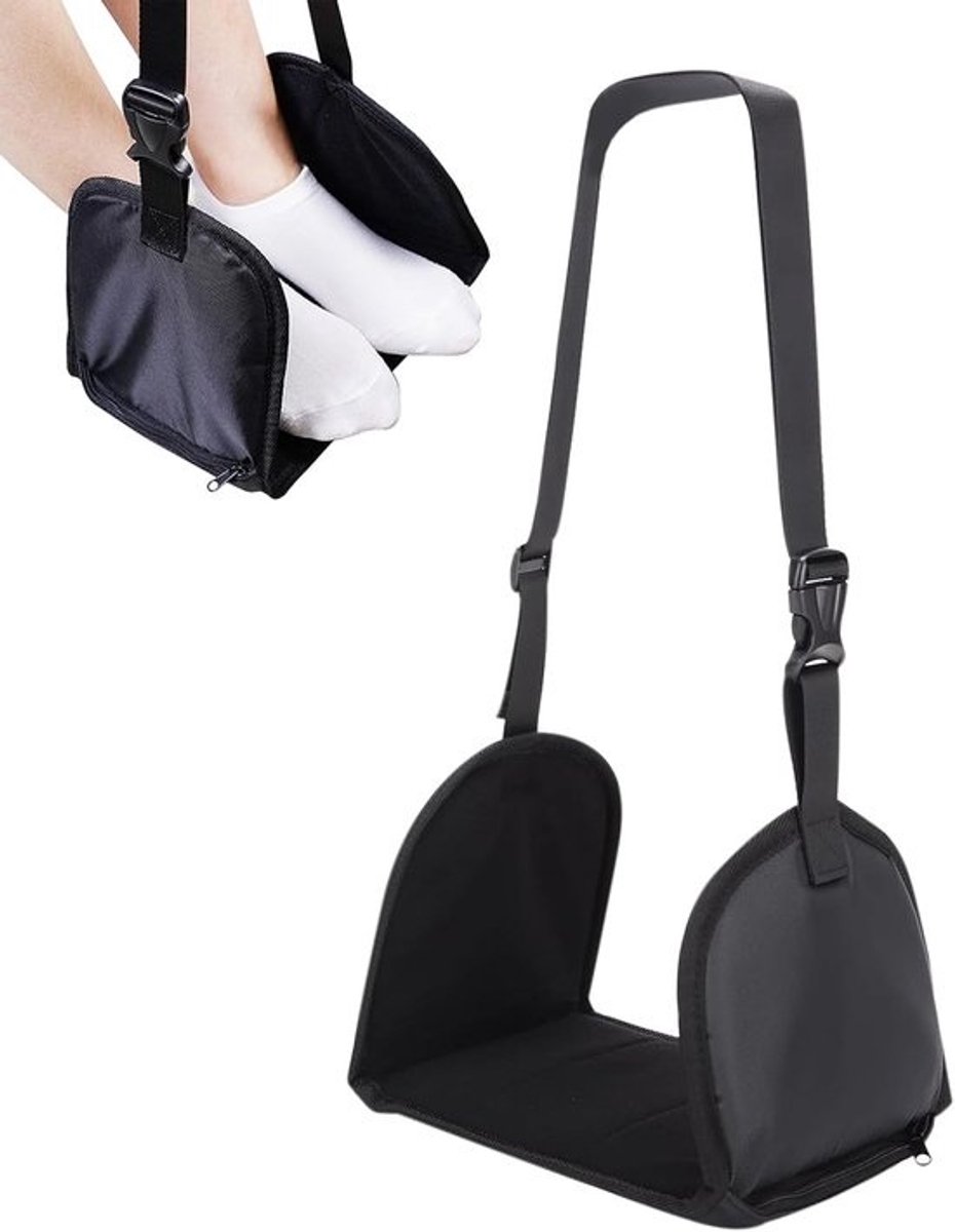 Vliegtuig Voethangmat - Reis Hangmat Voetensteun - Comfortabel Reizen - Antislip Ontwerp - 55 x 16 cm - Zwart