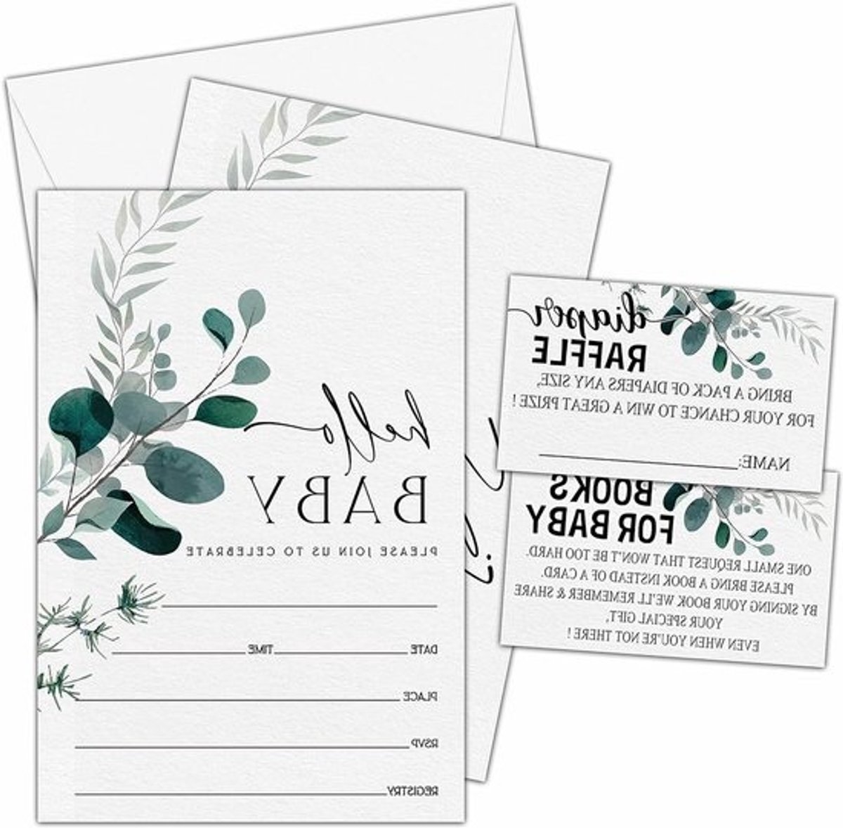 Uitnodigingen Babyborrel - Feestuitnodigingen Geslacht Onthullen - Babyshower Organiseren - Compleet met Enveloppen - 25 Stuks - Groen