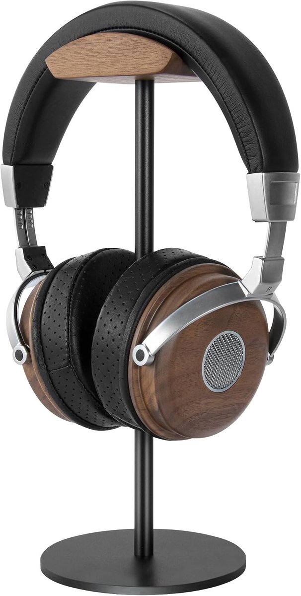 Houten Headphone Stand voor Alle Hoofdtelefoonformaten - Stijlvolle Headset Houder met Walnootafwerking en Duurzaam Ontwerp