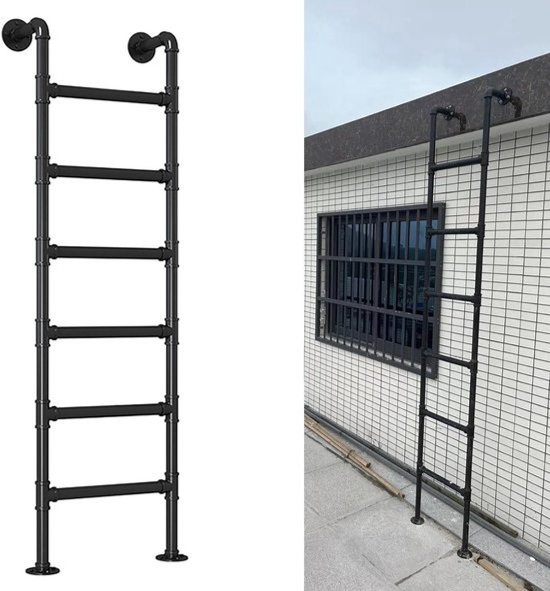 Stapelbedladder - Zolderladder Metalen - Veilige Toegang Creëren - Ruimtebesparend Wandmontage - 150-300cm Hoog - Zwart