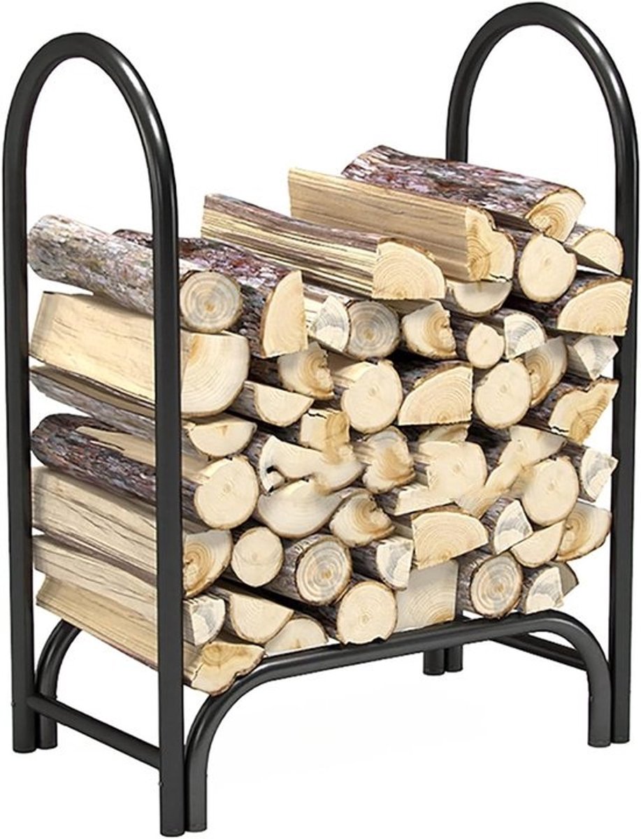 Haardhoutrek - Houthouder - Opslag Brandhout - Zware Metalen Constructie - 40x35x36 cm - Zwart