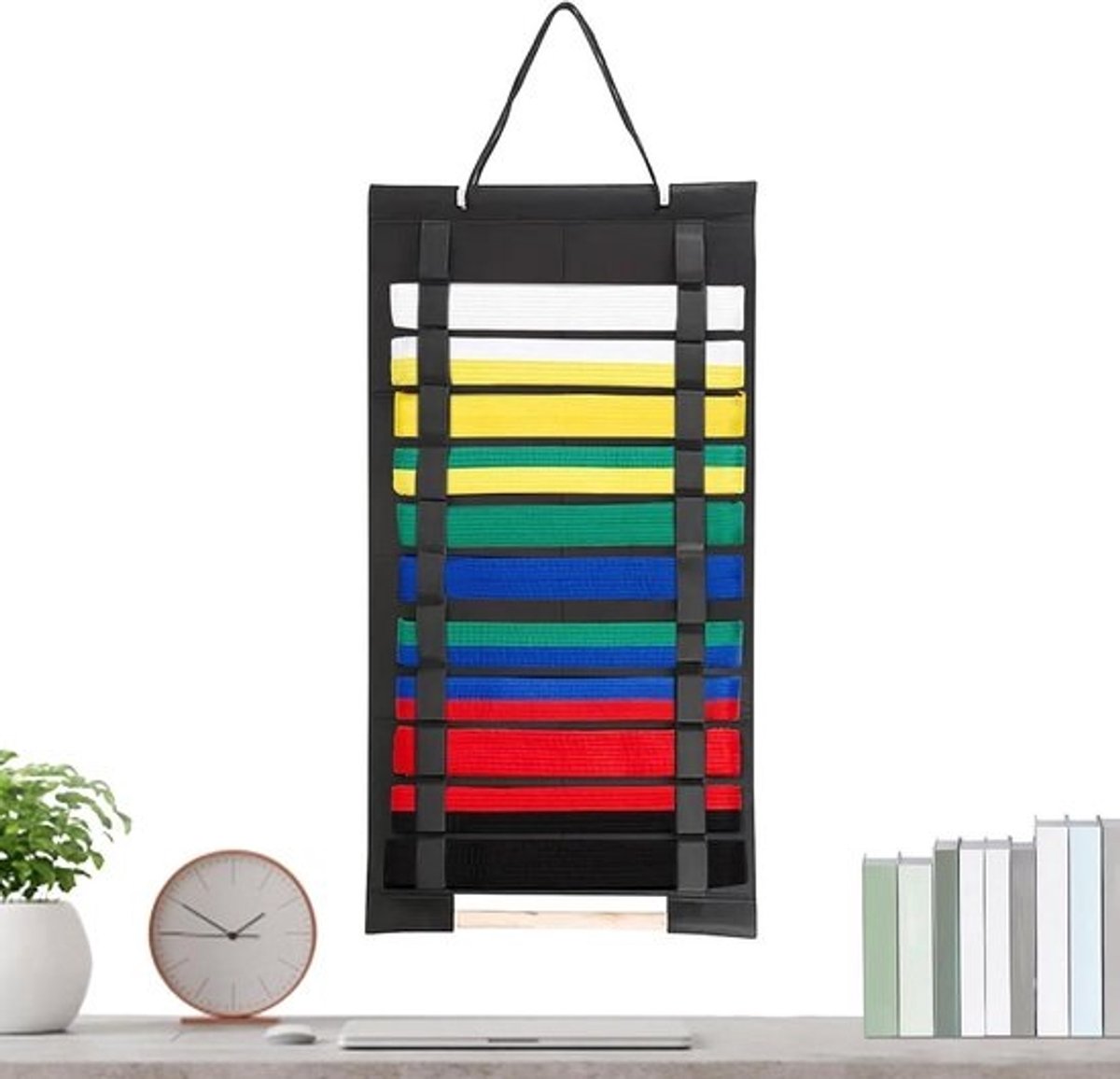 Gordel Display - Bandhouder Vechtsport - Gordels Organiseren - Ruimtebesparend Ontwerp - 35x66 cm - Grijs