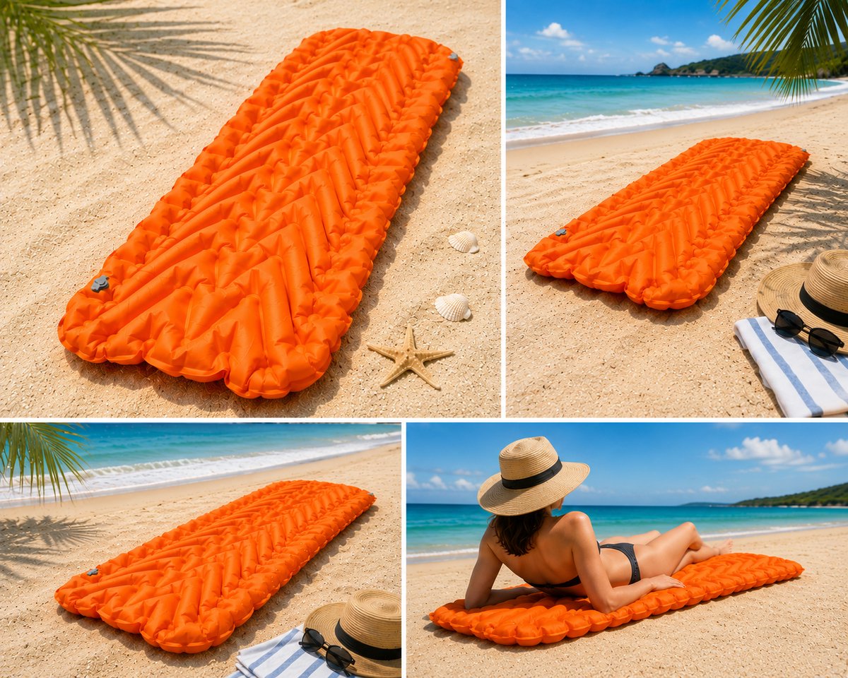 Opblaasbaar Strandmatras 1 Persoons – Strandbed – Luchtbed – Strandmat – Ligbed – Opblaasbare Matras – 190x55x5 cm – Oranje