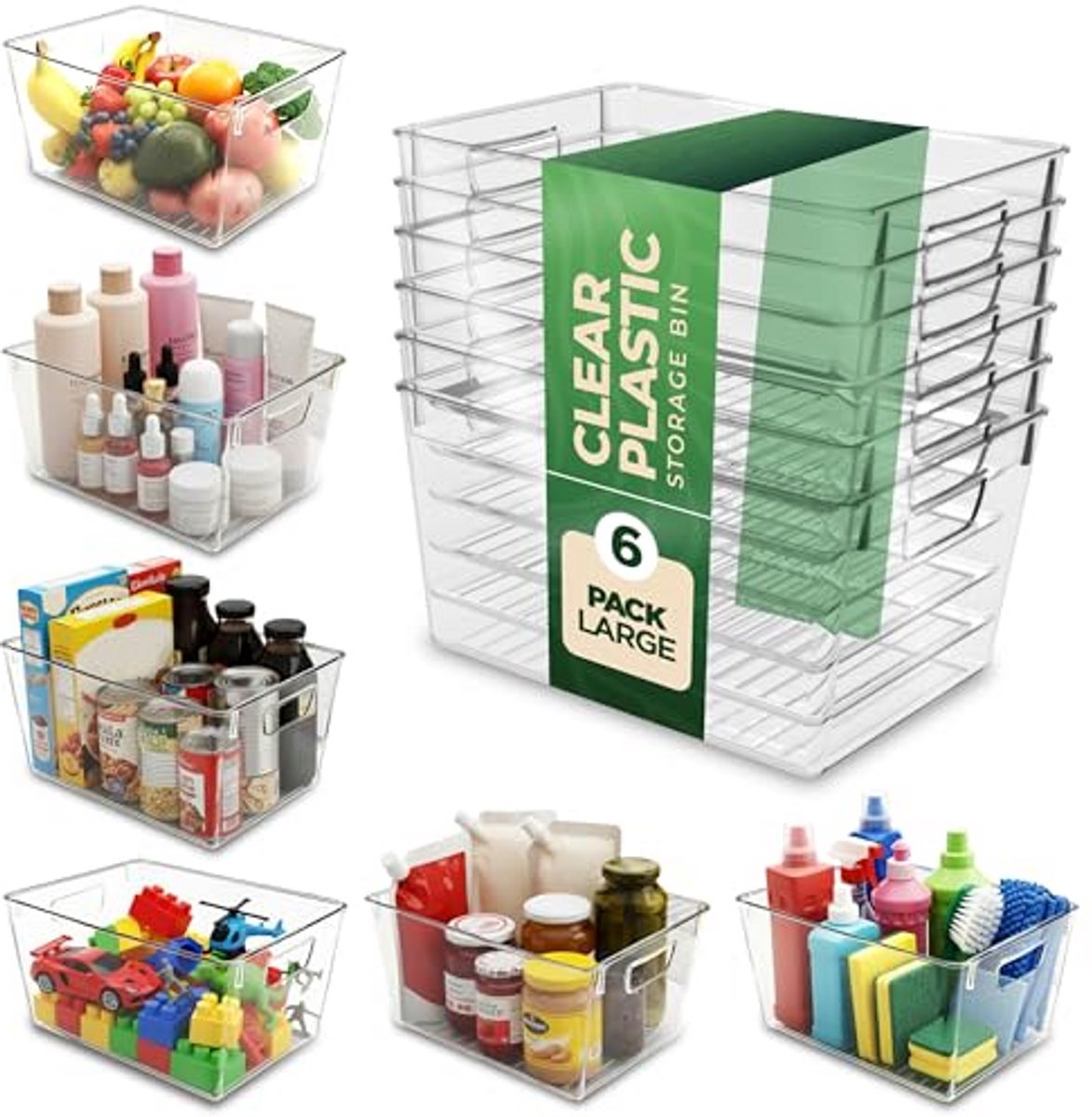 Keuken Organizer Set van 6 - Stapelbare Voorraadbakken met Handgrepen voor Kast, Koelkast en Plank - BPA-vrij