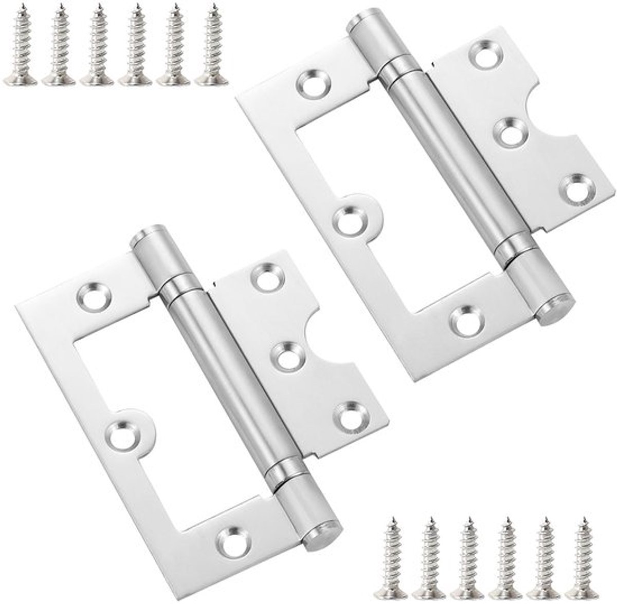 Set van 2 verzonken deurhengsels, 101mm roestvrijstalen hengsels met schroeven, geen geluid, gevouwen deurhengsels voor deuren, kasten, meubels