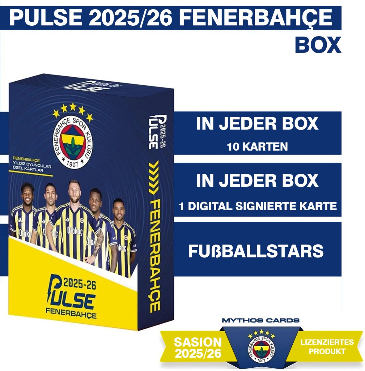 Fenerbahçe Voetbalkaarten 2025/26 - Fenerbahçe Fanartikel Cadeau voor Kinderen - Voetbal Cadeau Jongens - Verjaardagscadeau, Sinterklaas en Kerst - 10 Kaarten met Digitale Handtekening