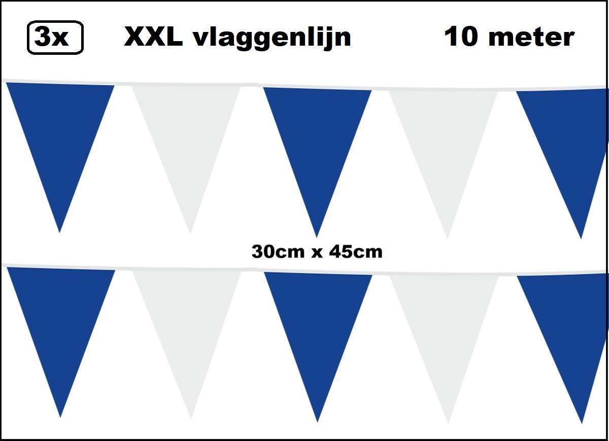 3 stuks XXL Vlaggenlijn blauw/wit 30cm x 45cm - Giga vlaglijn themafeest party festival