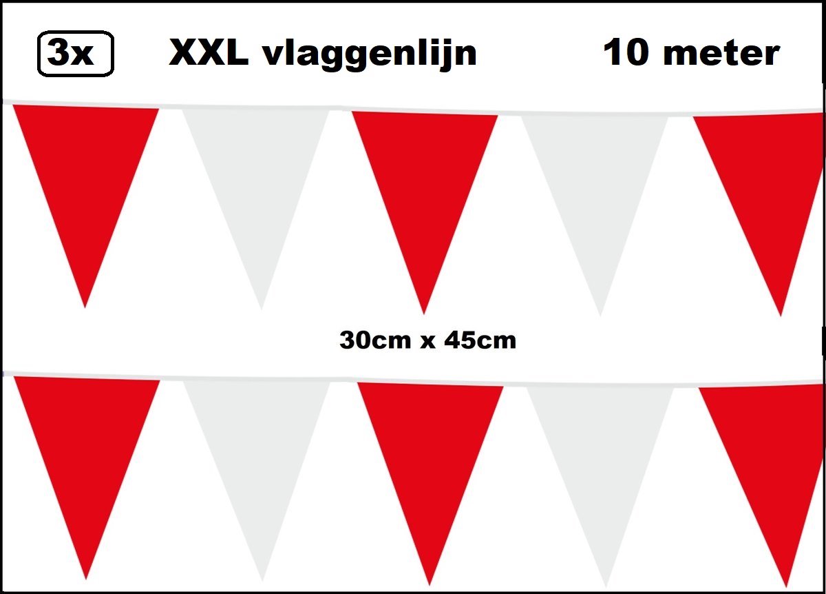 3 stuks XXL Vlaggenlijn rood/wit 30cm x 45cm - Giga vlaglijn themafeest party festival