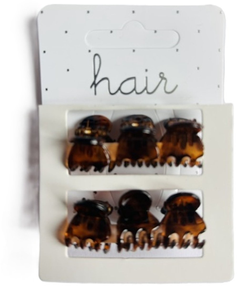 6 Kappersklemmetjes Bruin | 1.5 cm Kappersklem 1.5cm bruin/6stuks - claw clip 1.5cm/6stuks bruin- Haarklem 1.5cm bruin 6 op kaart