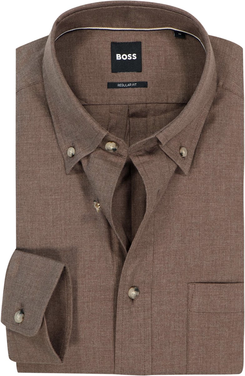 BOSS Liam regular fit overhemd - popeline - bruin