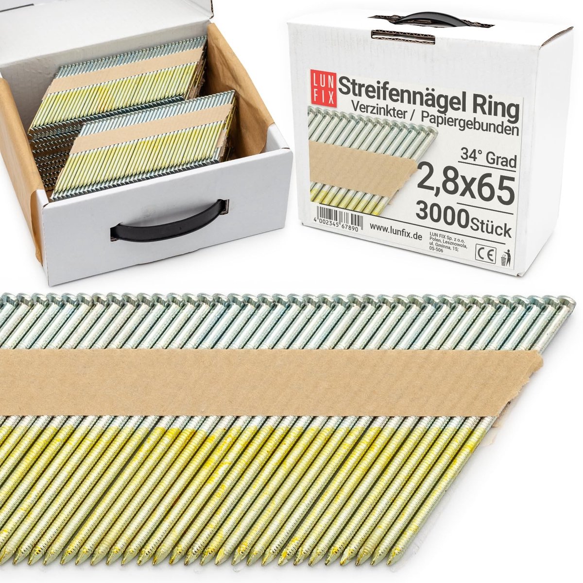 Ringnagels 2,8 x 65 mm - Verzonken D-kop - Verpakking van 3000 stuks