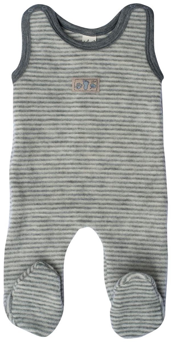 Baby Romper met Voeten - 100% Wol - Grijs Gestreept - Maat 50