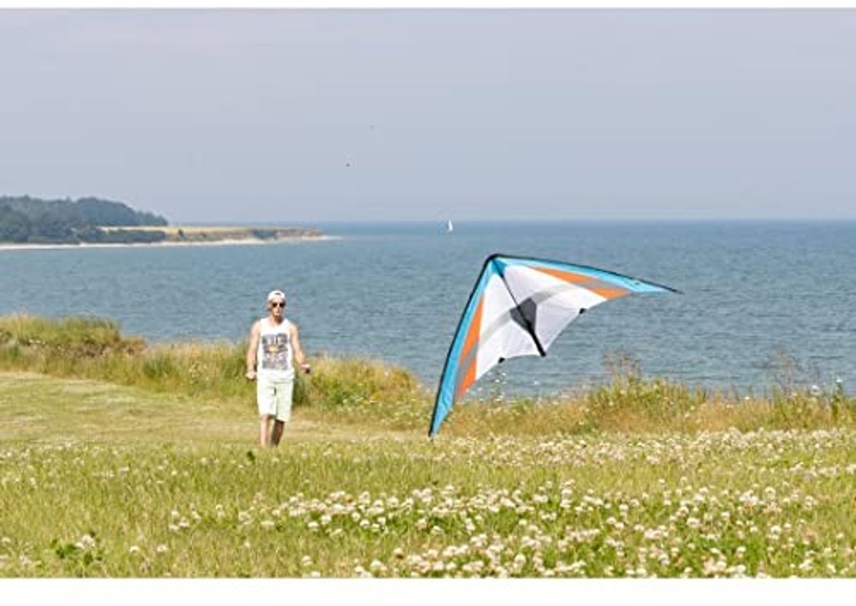 Trek stuntkite - Geschikt voor beginners - Blauw, oranje en wit