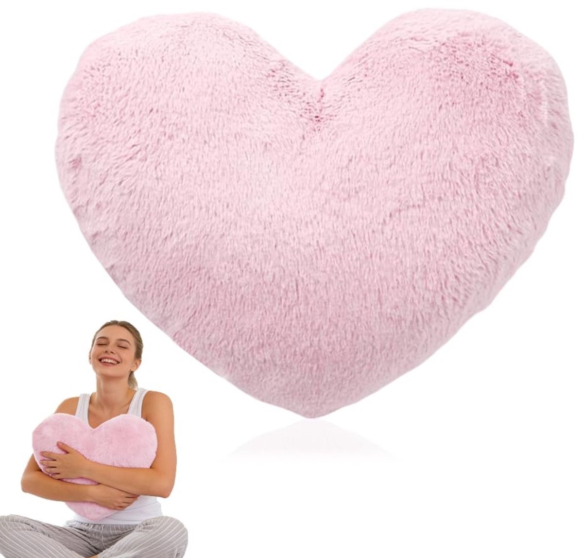 Hartvormig Kussen - Zacht Pluche - Roze 46x36cm