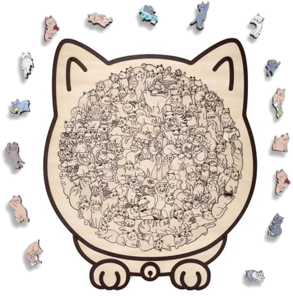 135-delig Houten Puzzel - Katvorm - Morandi Kleuren