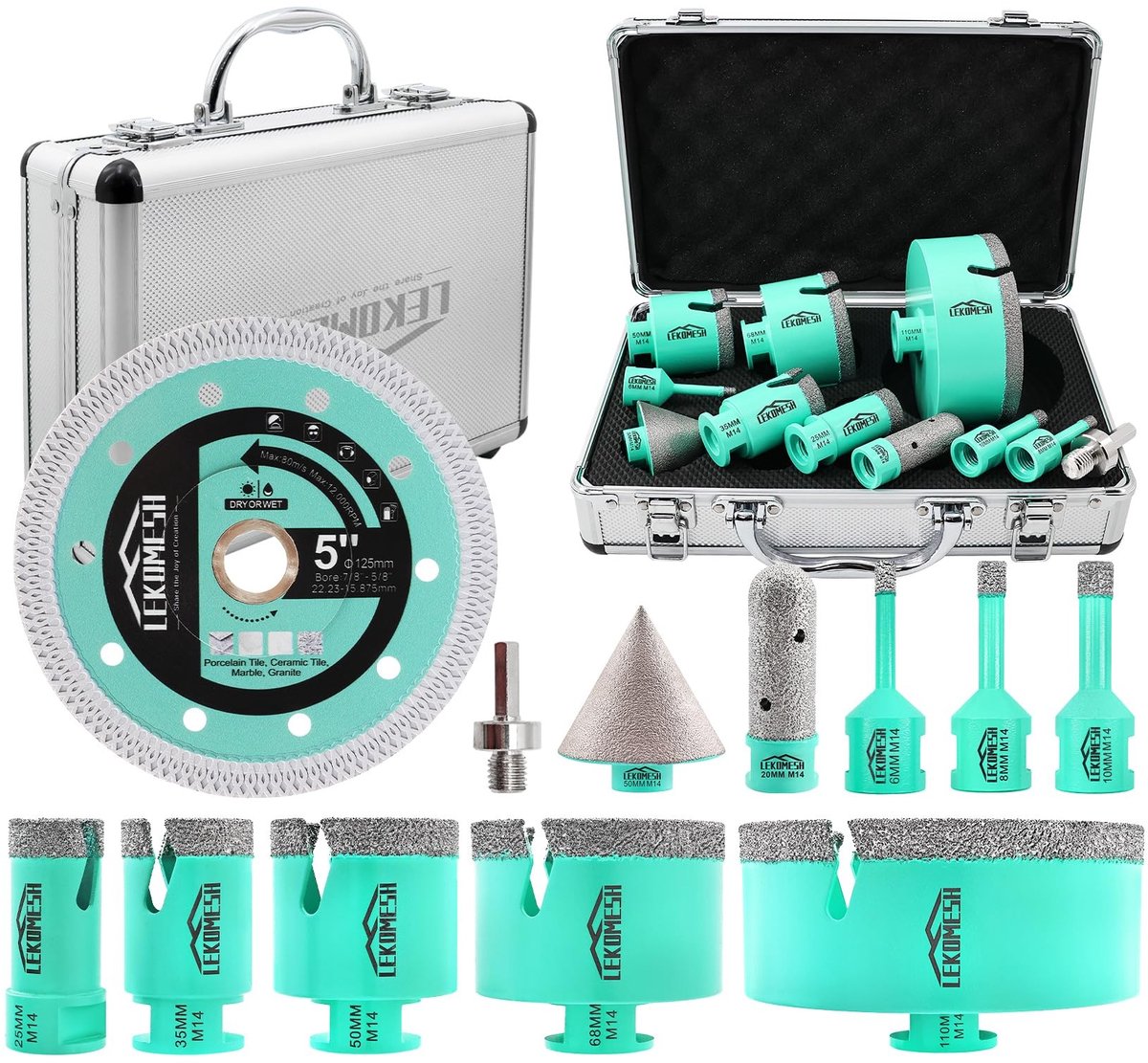 Diamant Boor Bit Set van 12 - Voor Tegels en Keramiek - M14 Aansluiting