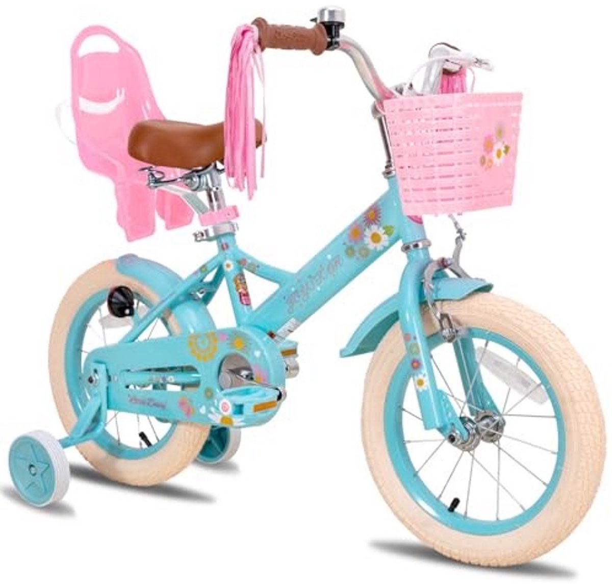 Kinderfiets met steunwielen 14 inch Meisjesfiets in blauw roze en wit