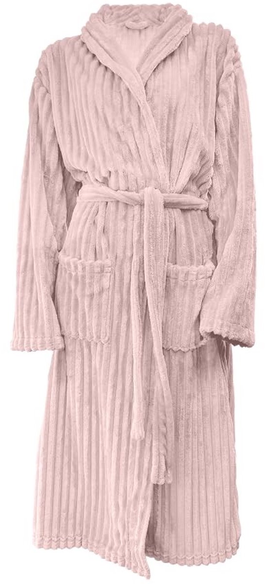 Badjas Teddy Rib Fleece - Licht Roze - XL