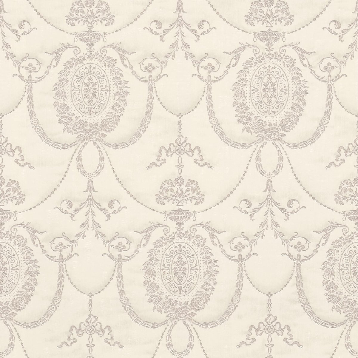 Fleece Behang - Crème-wit met Barok Ornamenten - 10.05 m x 0.53 m