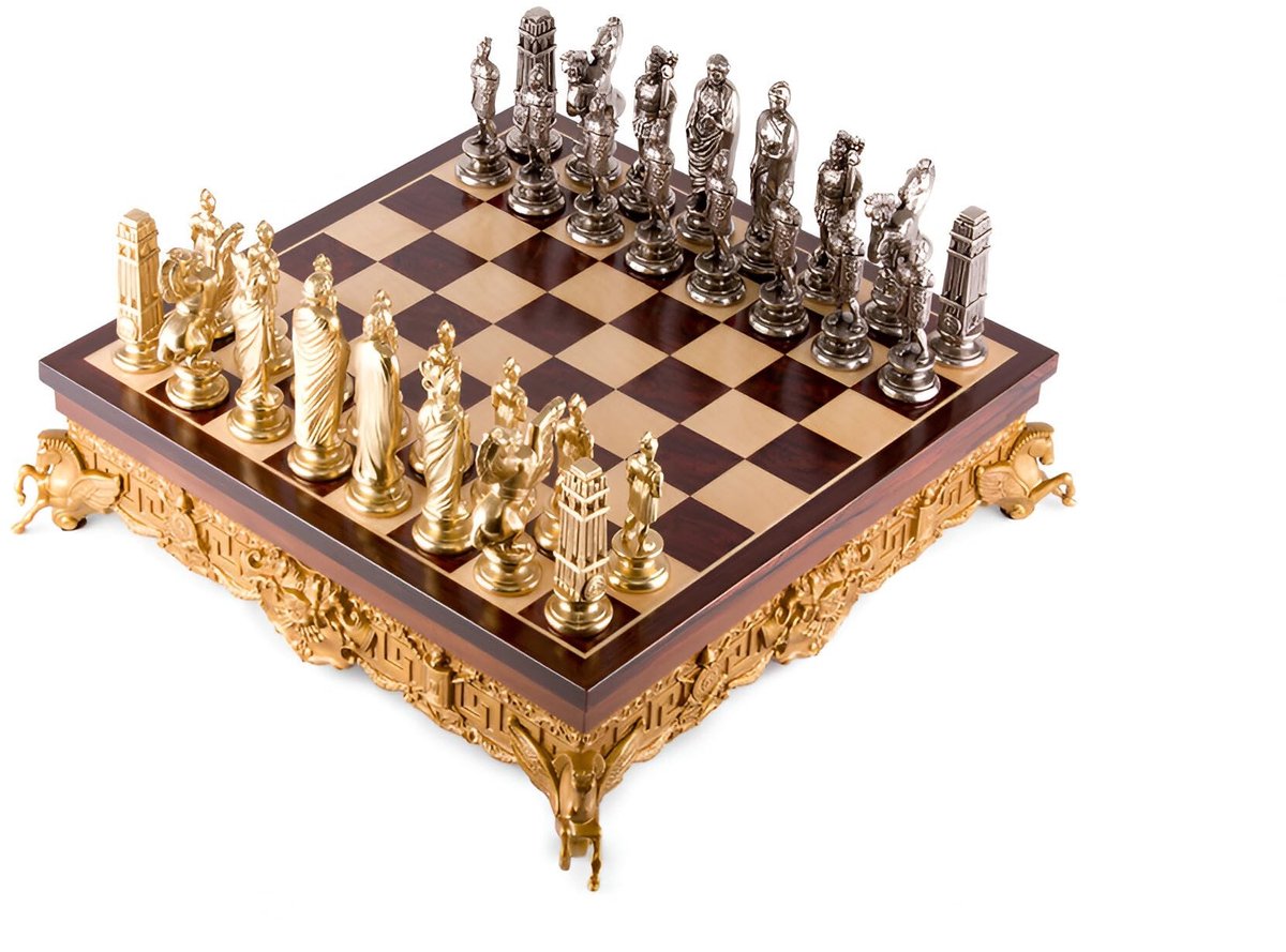 Houten Schaakbord Box - Roman Empire Stijl - 43 x 43 cm