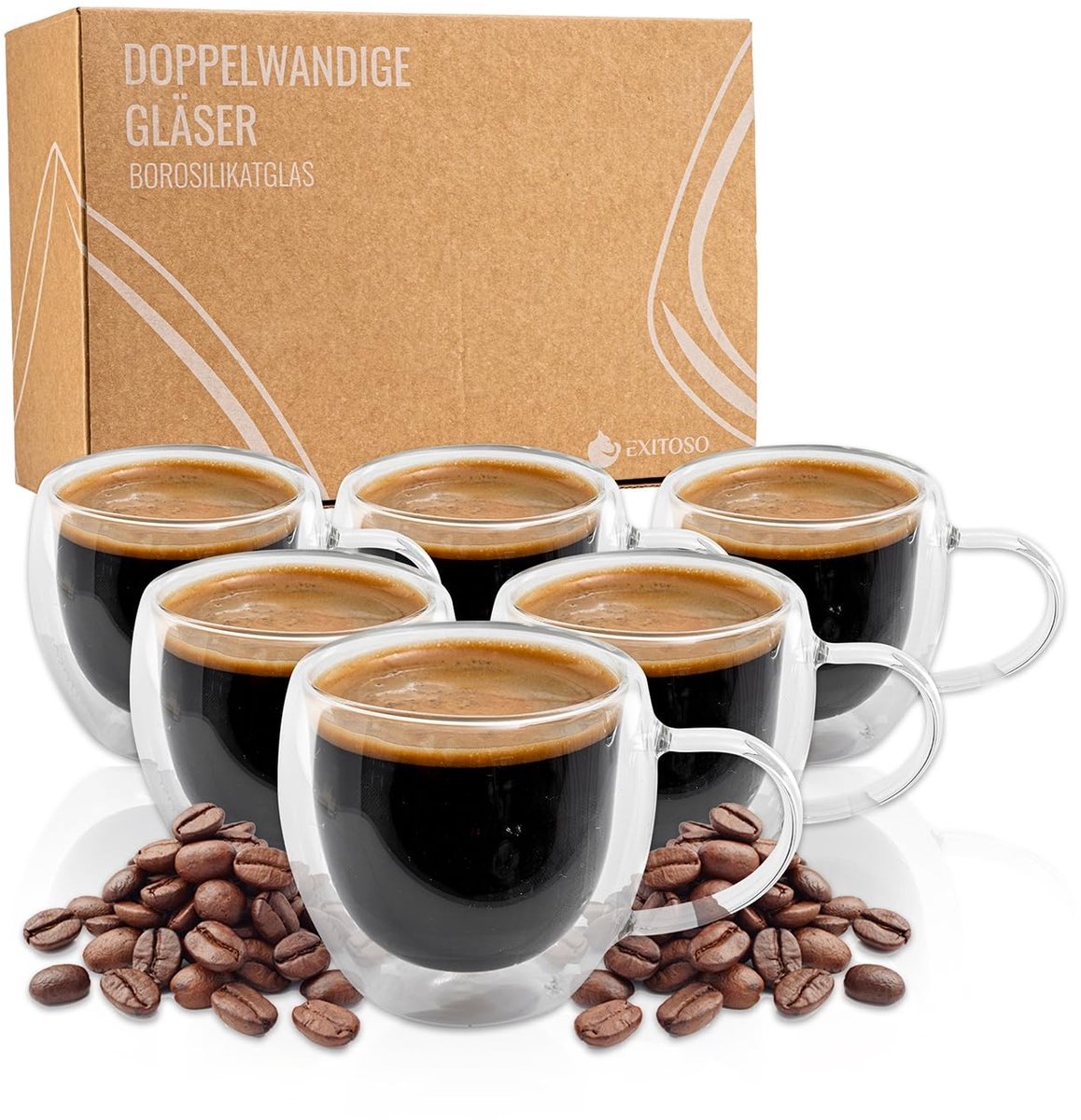Set van 6 Dubbelwandige Latte Macchiato Glazen - 80 ml - Transparant