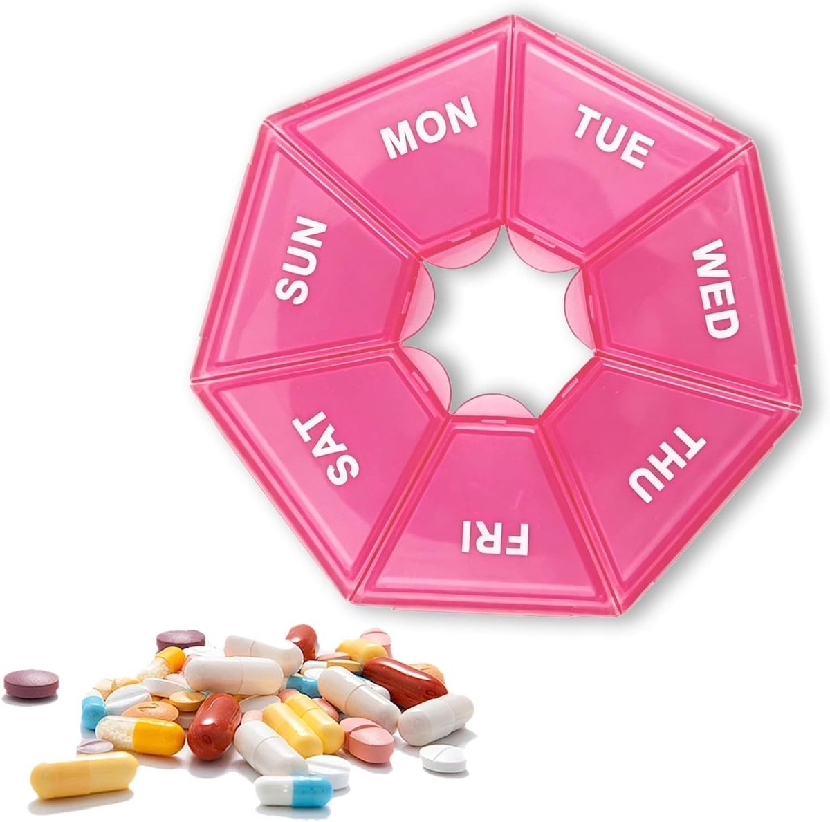 Wekelijkse pillendoos voor 7 dagen, handige vitaminesupplement organizer, draagbare medicijnhouder voor op reis (roze)