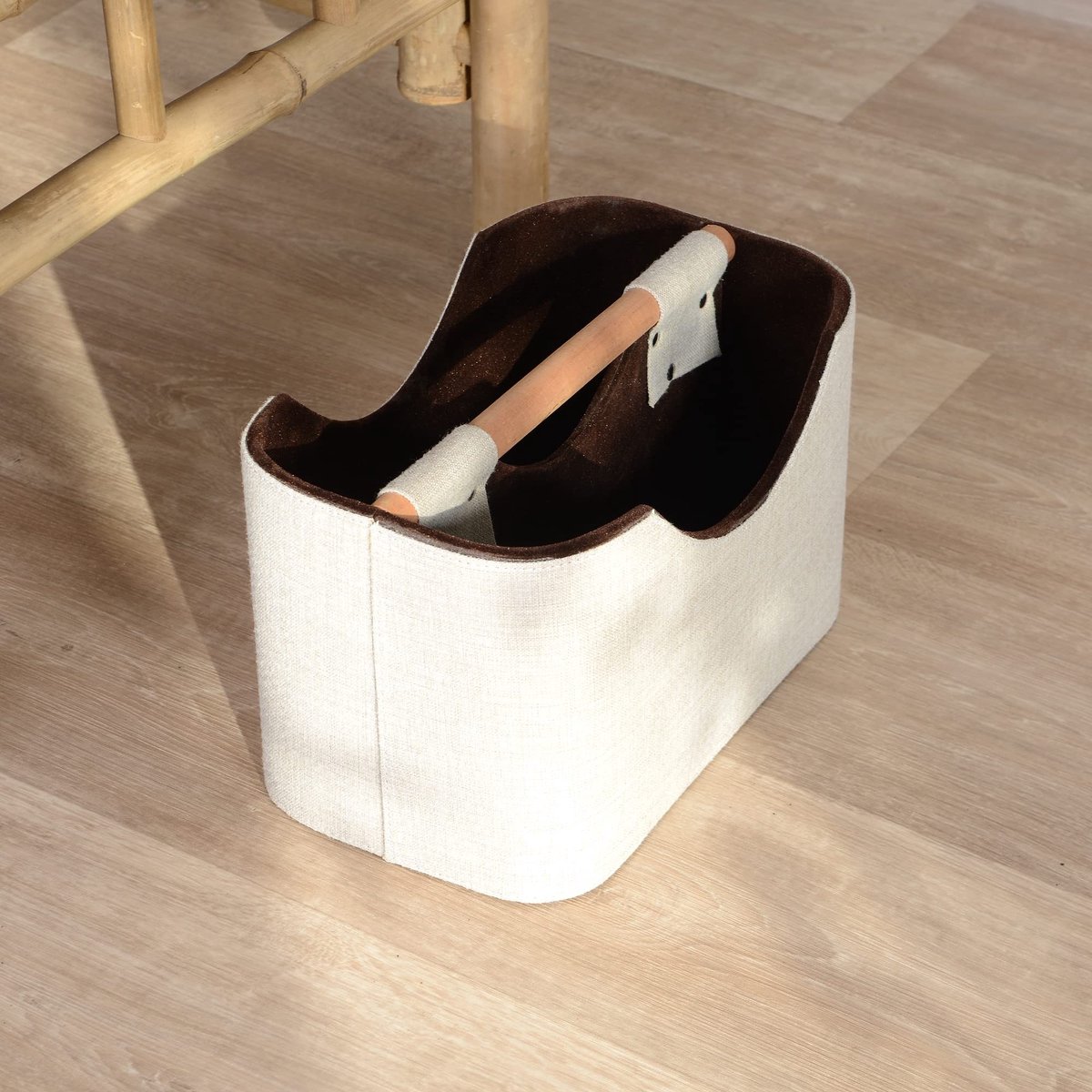 Tijdschrift Houder - 30 cm van Teakhout en Stof - Bruin