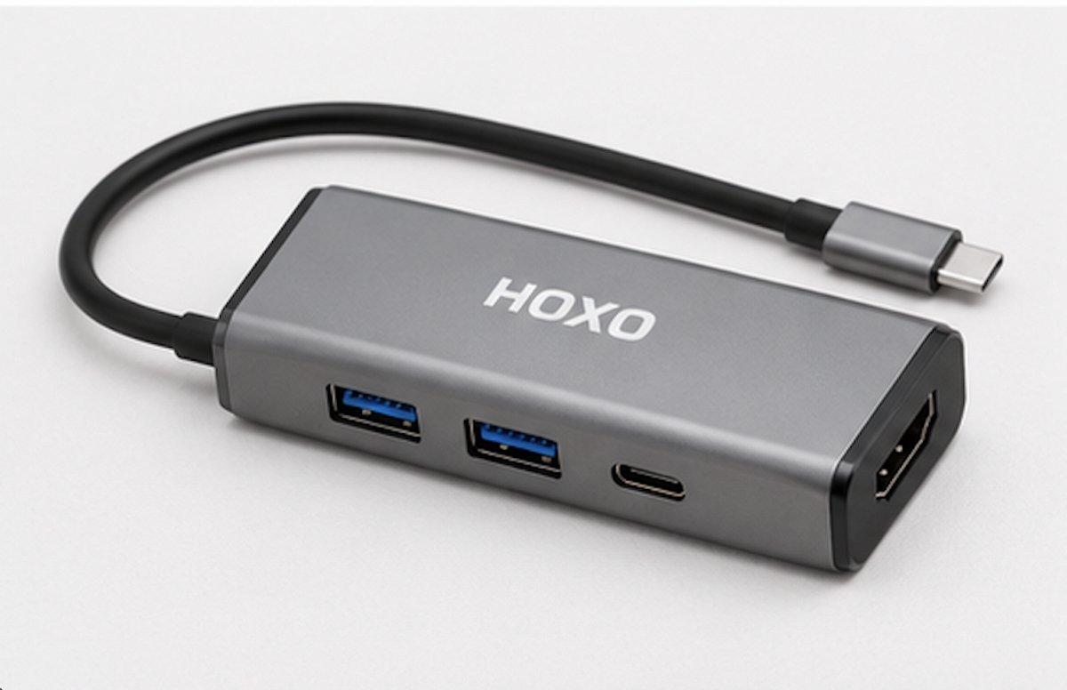 HOXO 4-in-1 USB-C Hub – 4K HDMI – 2x USB 3.0 – USB-C PD tot 100W – Aluminium – Grijs