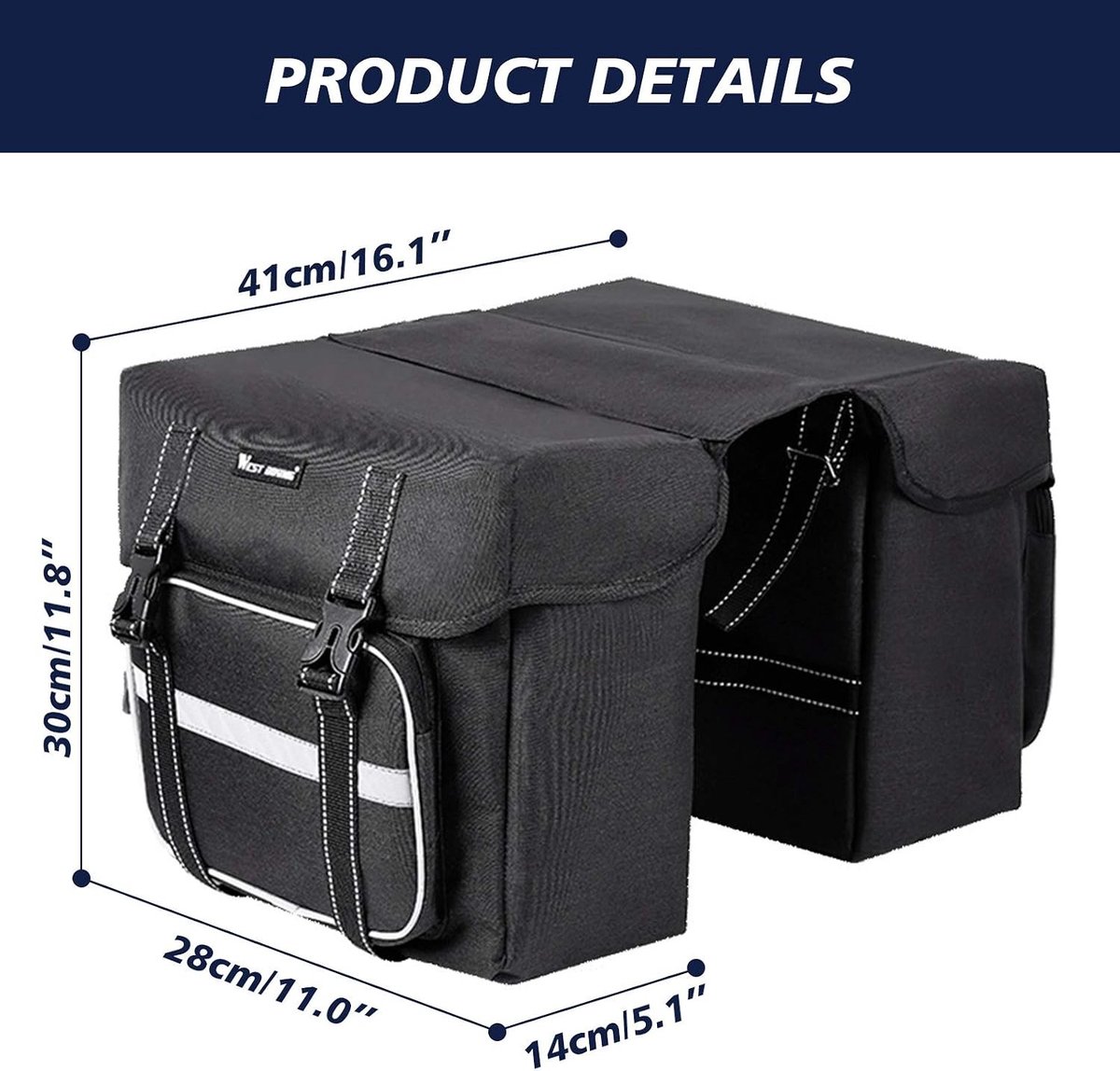 Fietstassen dubbel - Zwart - 41 x 30 x 28 cm - Waterbestendig Polyester - Voor Bagagedrager Fiets