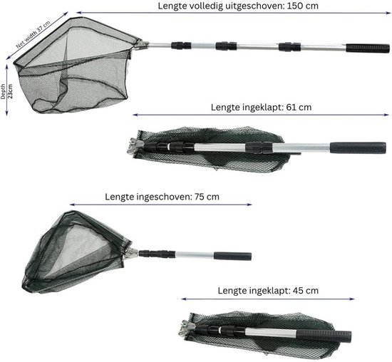 Zolvano® Schepnet Vissen - Landingsnet Vijver - Karper Zeevisnet - Roofvisnet-Zwart — afbeelding 5